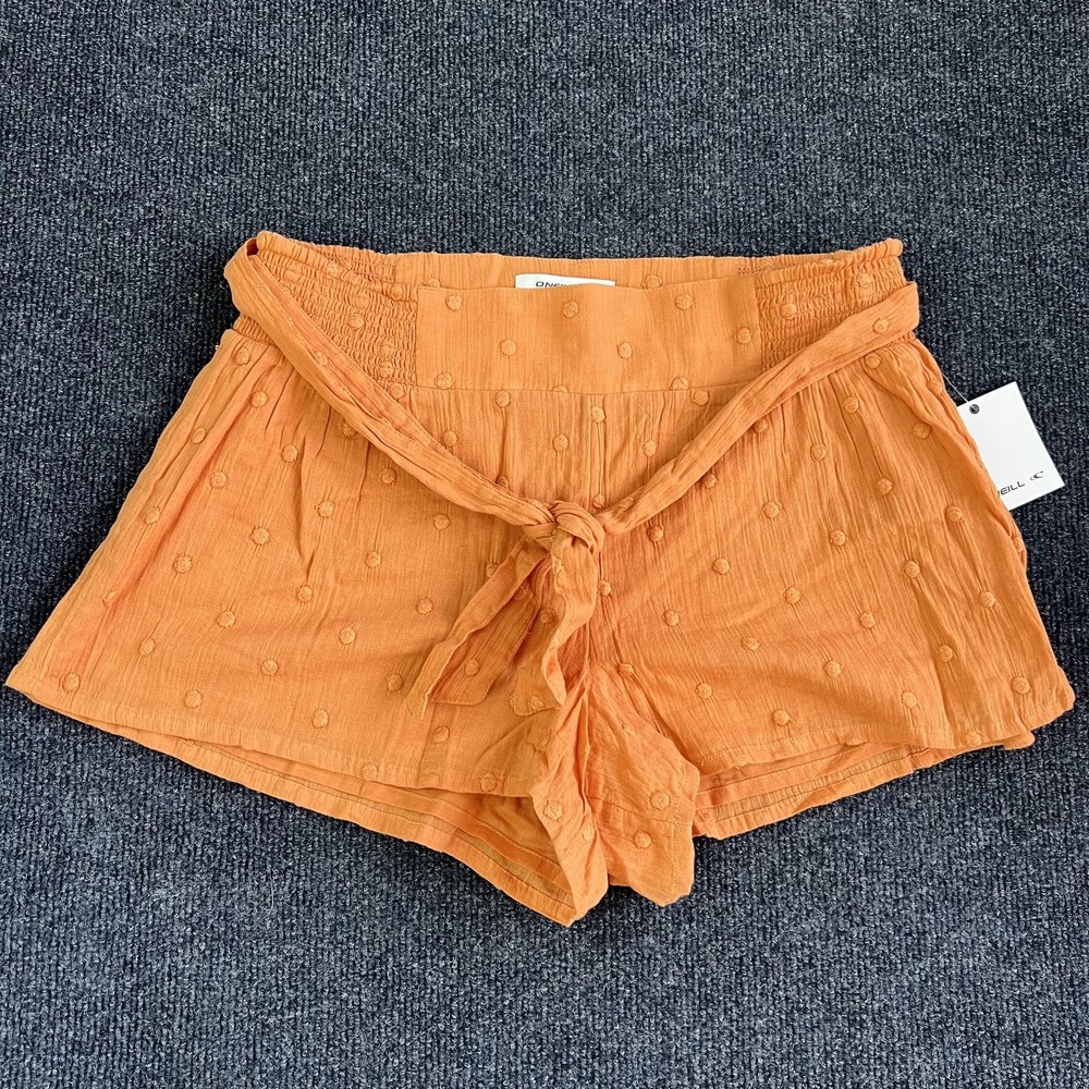 O'Neill Darla Dot Shorts Womens Medium Orange Paperbag Gauze Belted Casual